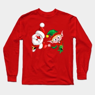 Santa and Elf Happy Christmas Characters Thumbs Up Long Sleeve T-Shirt